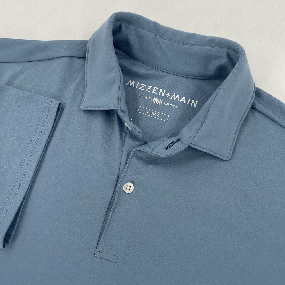Mizzen Main Polo Shirt Men's L Blue Performance Golf Athletic Stretch Preppy